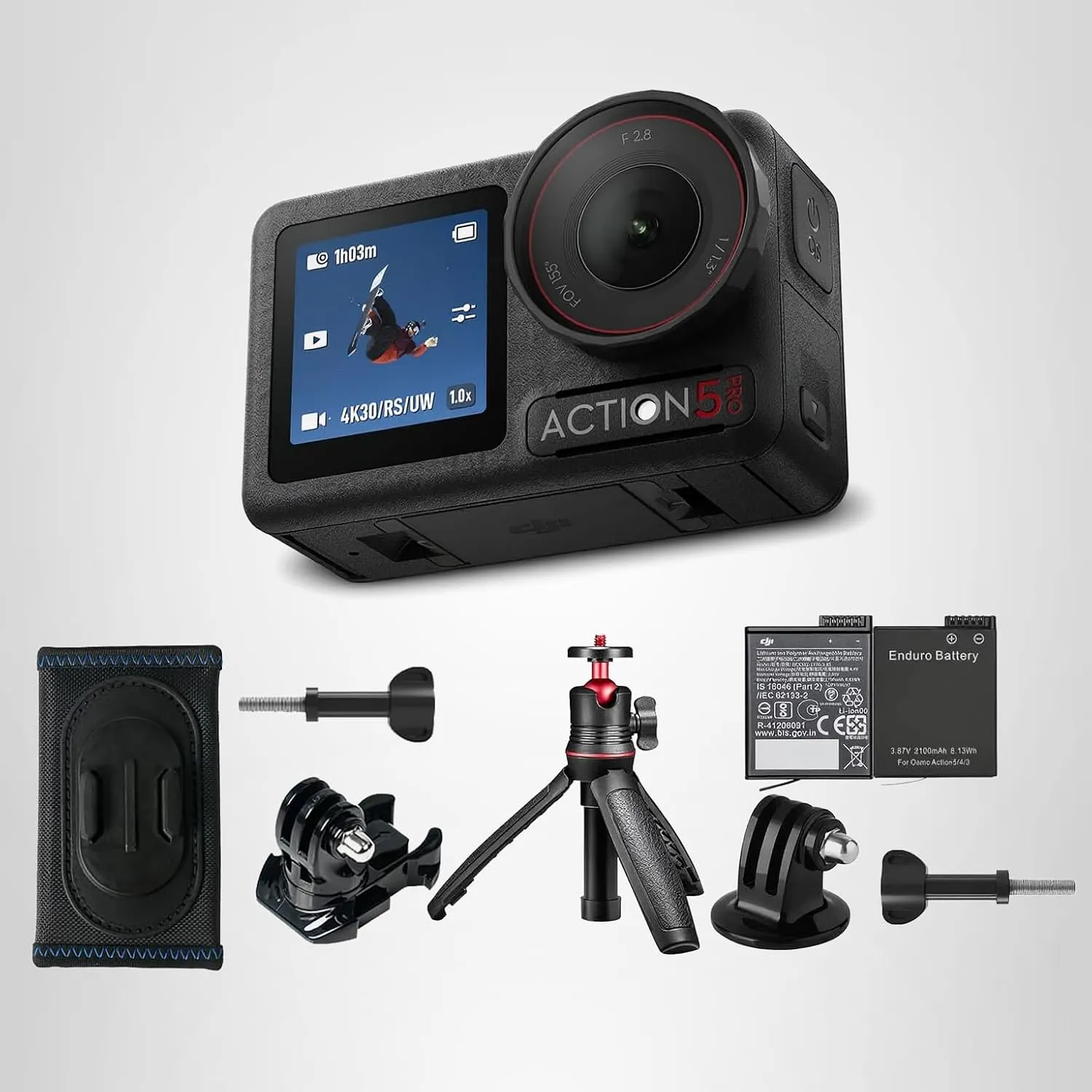 DJI Osmo Action 5 Pro Hiking Combo, Waterproof Action Camera with 1/1.3" Sensor, 4K/120fps Video, Subject Tracking, Stabilization, 8h Extended Battery Life with 2 Batteries, Hiking Accessories