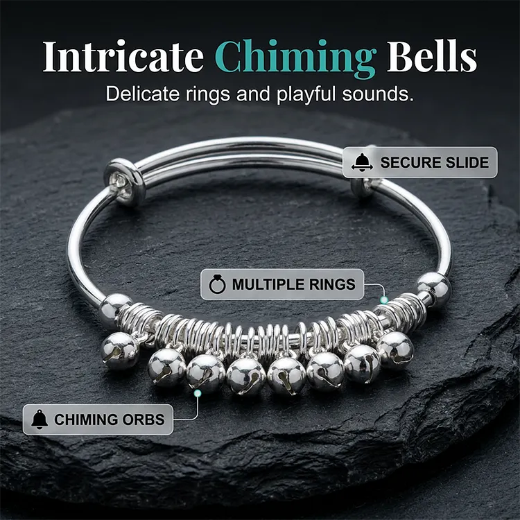 Adjustable Silver Bell Charm Bangle Bracelet