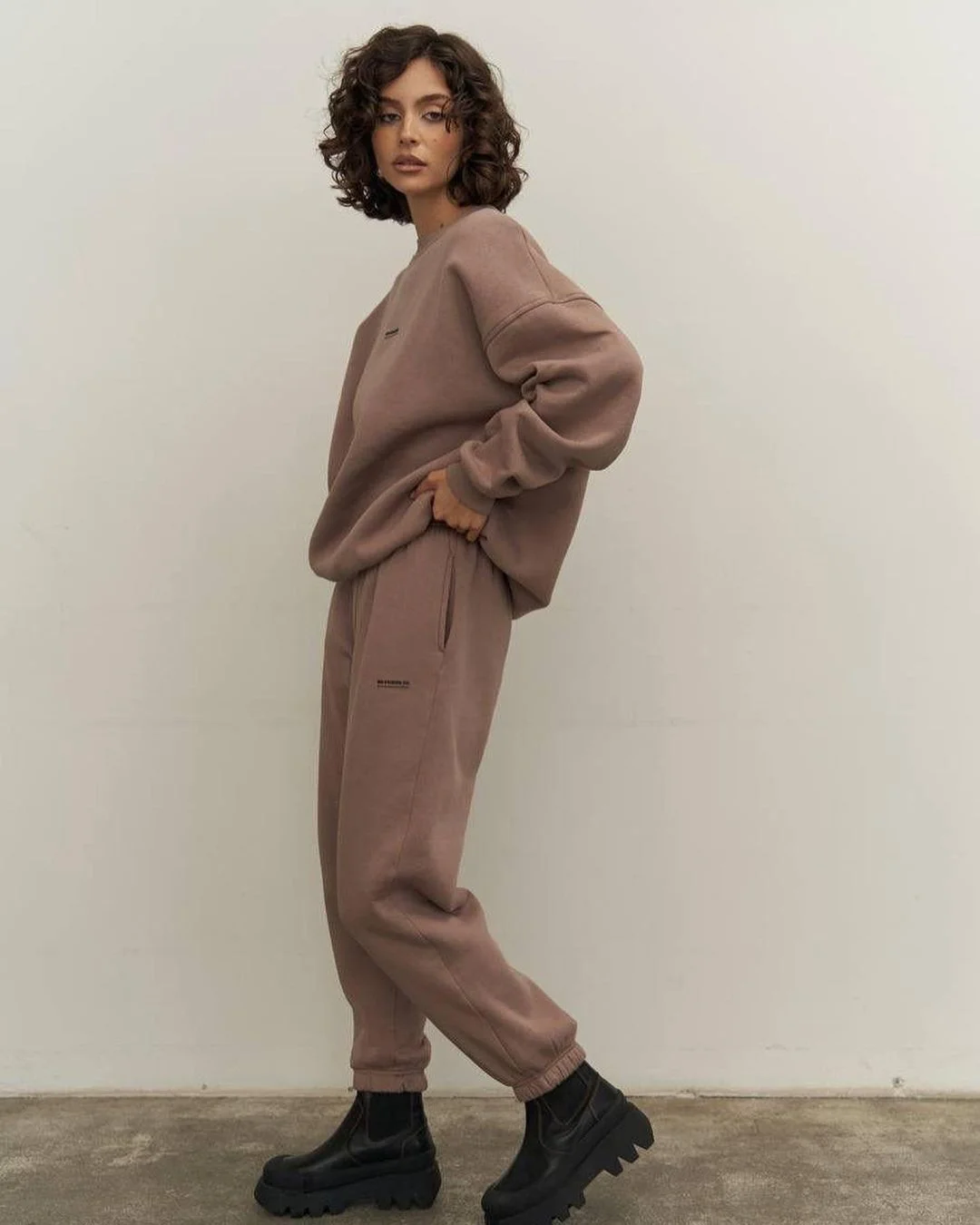 Churchf Churchf New Suit Of Long Sleeve Round Collar Casual Hoodie Elastic Sweatpants Two-Piece Set