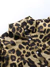 V-Neck Puff Sleeves Button Leopard Print Blouses&Shirts Tops