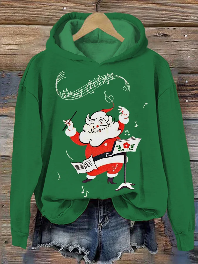 Comstylish Santa Music Notes Merry Christmas Casual Cozy Hoodie