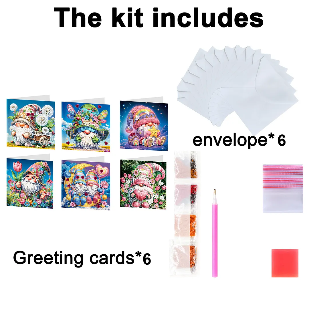 6pcs Goblin DIY Diamond Painting Greeting Card Kits with Envelopes Diamond Art Greeting Cards Diamond Art Cards Kits for Adults DIY Crafts Family Friend Gifts
