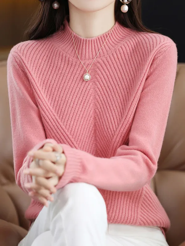 Casual Solid Lace Half A Turtleneck Tops