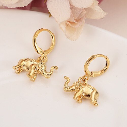 24K  Cute elephant lovely Animal dangle Earrings for Women gold Africa heartJewelry