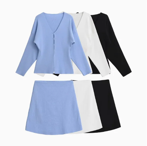 Nigikala Nigikala Summer New Women's Decoration Knit Coat Simple Mini Skirt Set