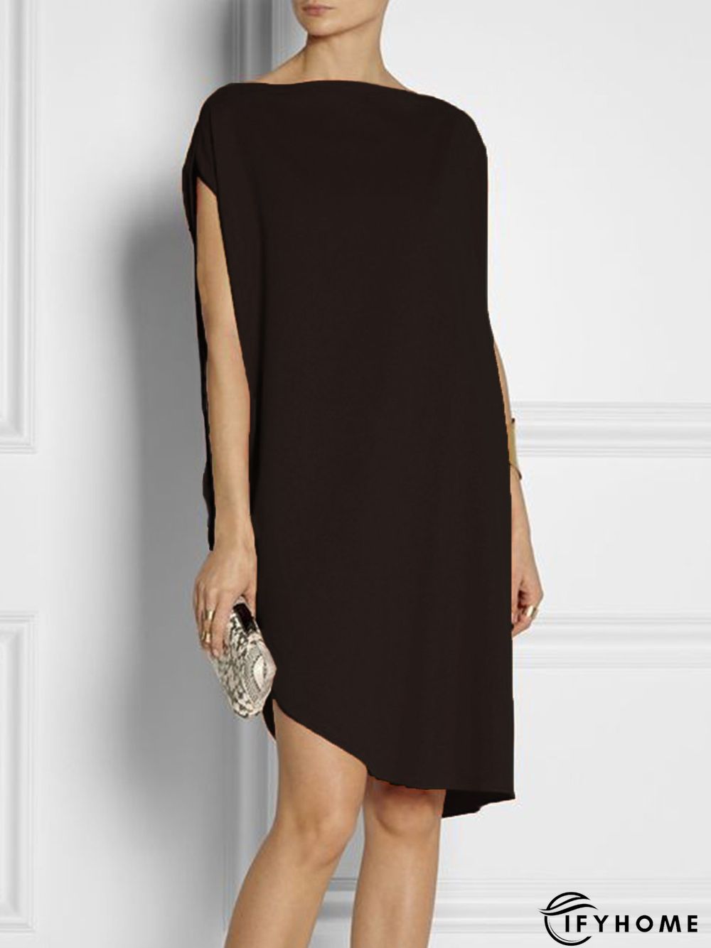 Simple Loosen Solid Cap Sleeve Knee Dress | IFYHOME