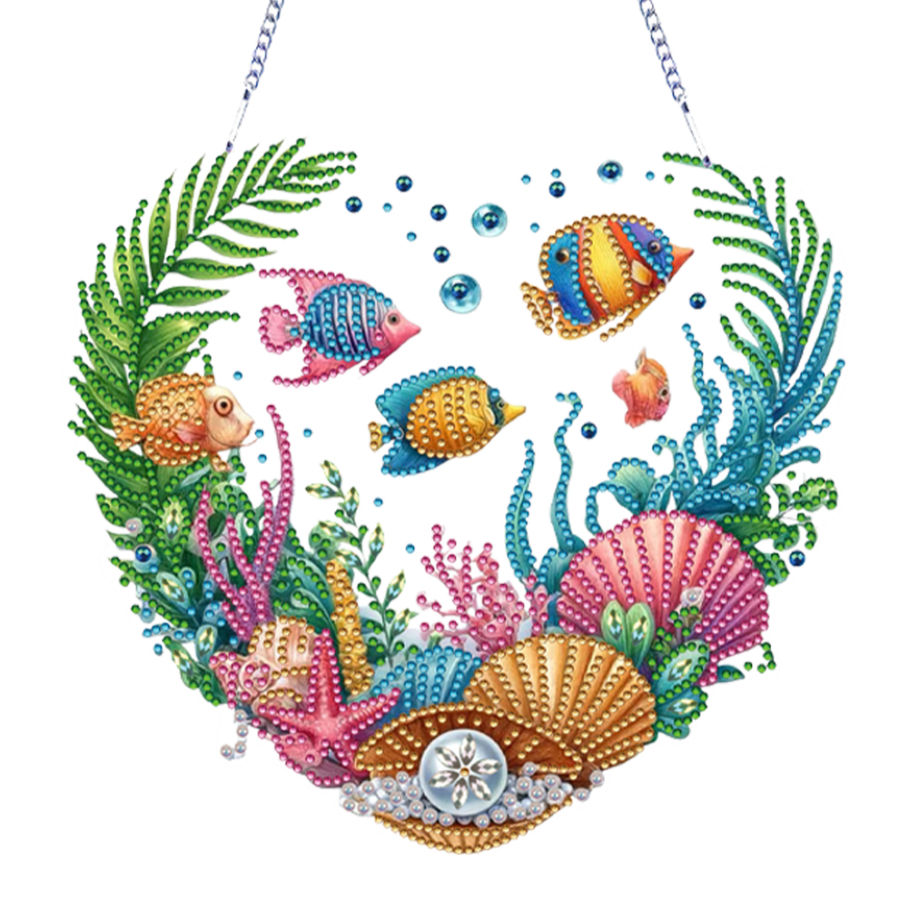 Acrylic Special Shape Love Sea Fish Diamond Painting Hanging Pendant for Home