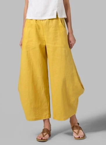Women Plus Size Pockets Shift Cotton Long Pants