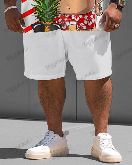 Men's Big and Tall Santa's Beach Vacation Short Sleeve Shirt Shorts Set