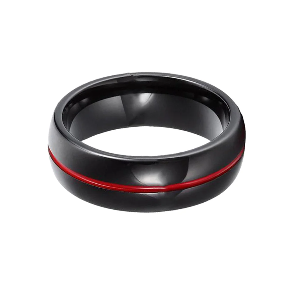 Couple Black Promise Tungsten Carbide Rings Center Thin Red Groove Wedding Band