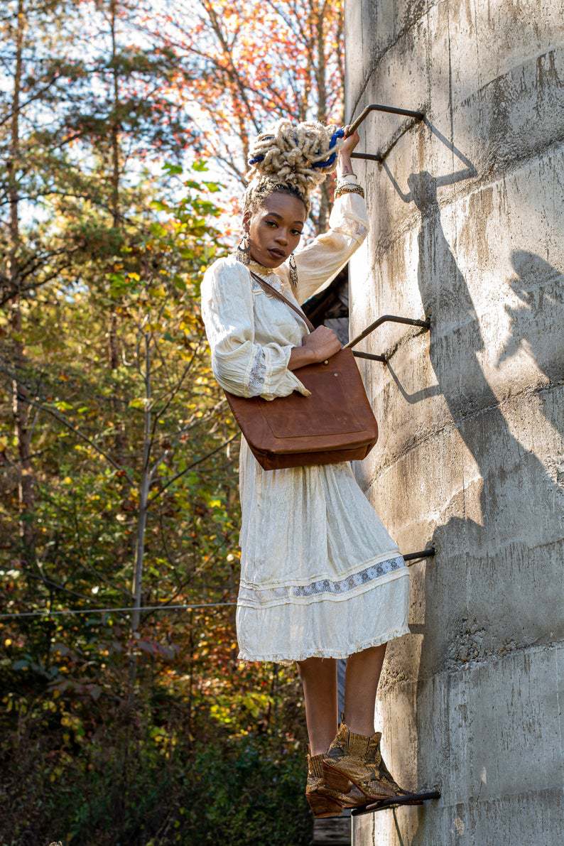 Vintage oil wax leather vegetable tanned large-capacity shoulder bag
