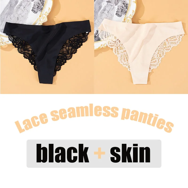 2PCS/Set Lace Panties Seamless Women's Underwear Soft Sexy Lingerie Intimate Hollow Out Underpants Comfortable Female Underwear