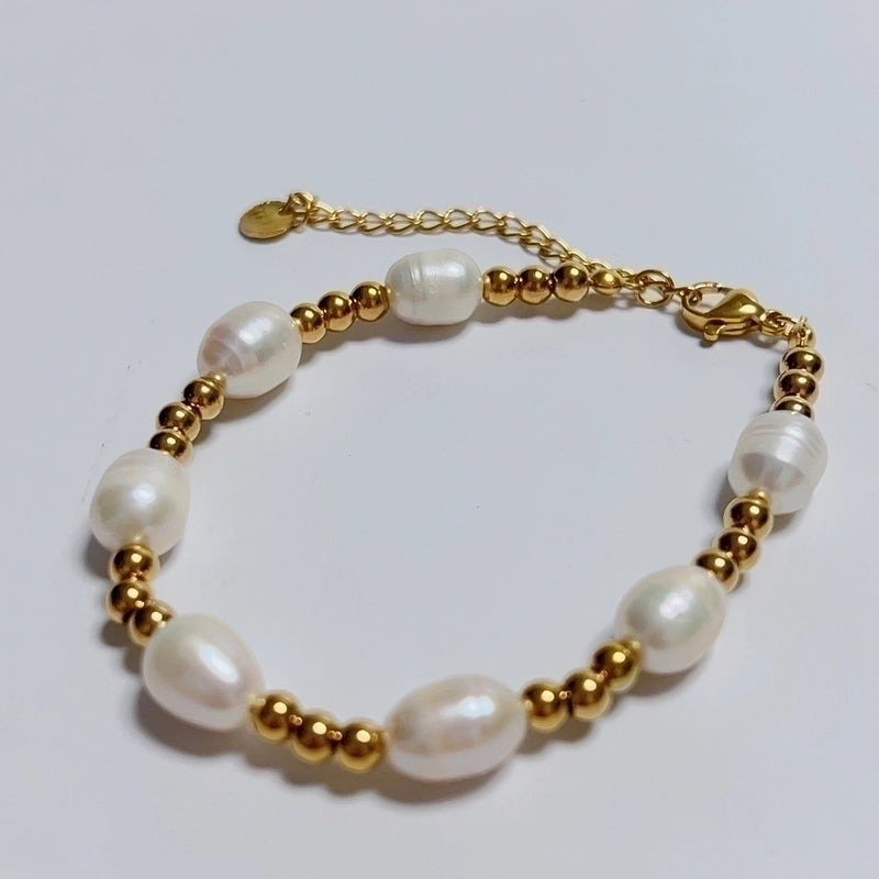 Stainless Steel Freshwater Pearl 18K Gold Plated Casual Luxurious Classic Style Plating Geometric Bracelets