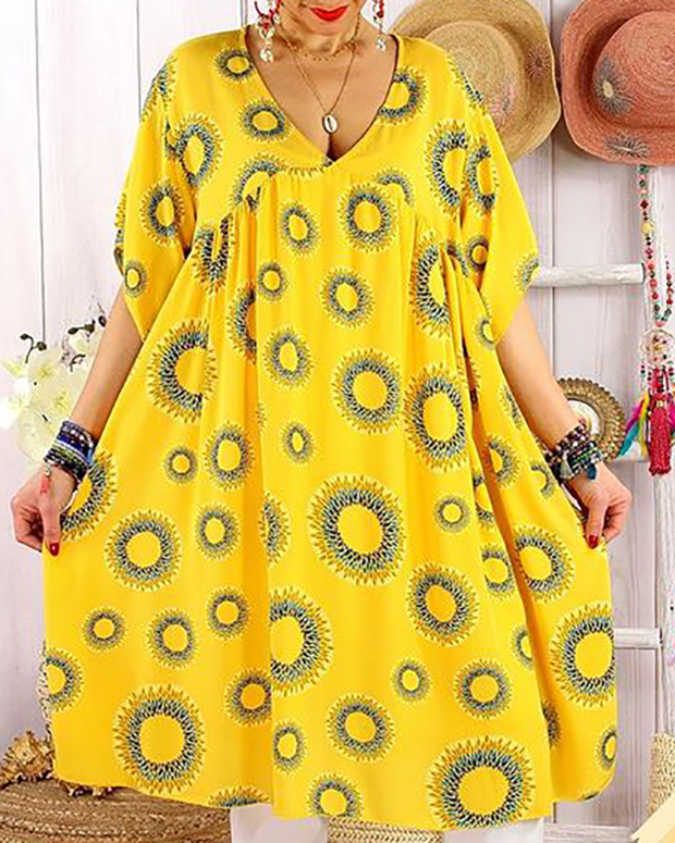 Sunflower Print Holiday Women'S Casual Dress