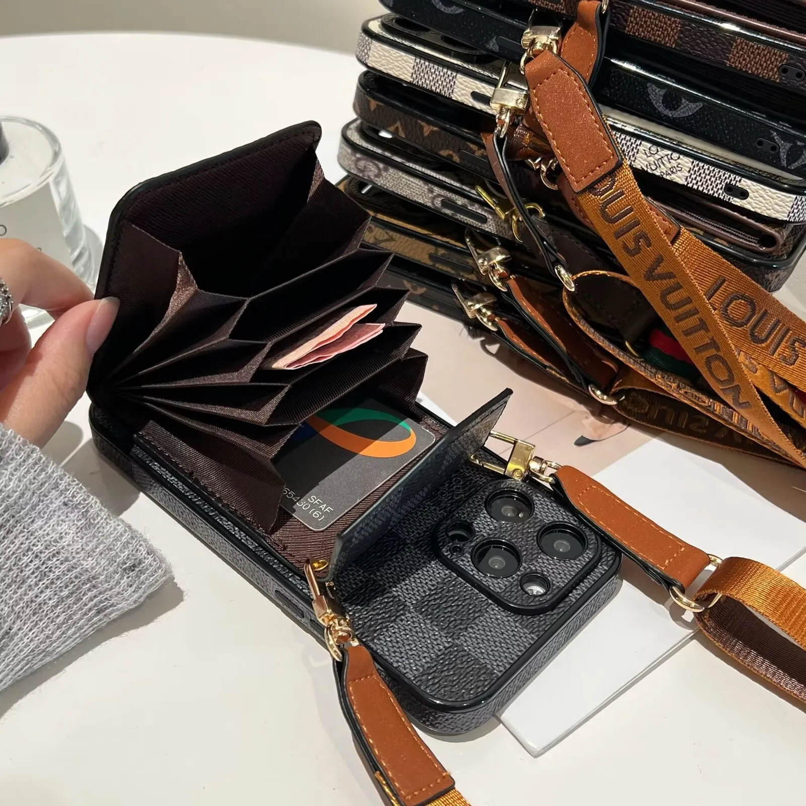 Elegant LV crossbody monogram canvas wallet Gucci Ophidia GG Apple iPhone case