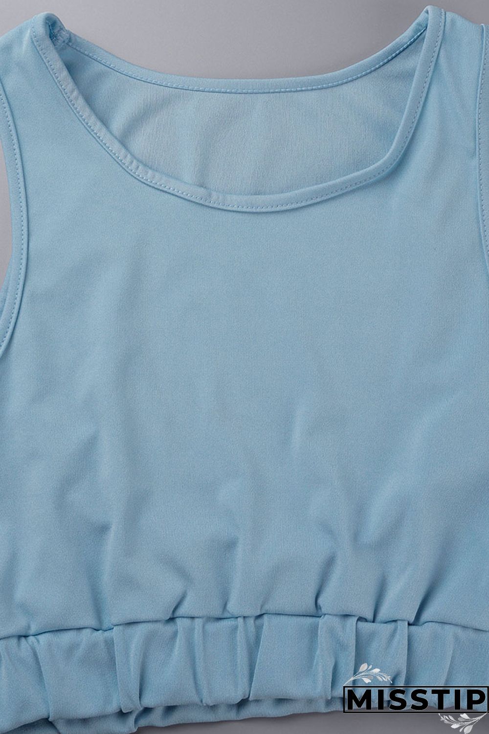 Blue Casual Solid Basic U Neck Long Sleeve Two Pieces