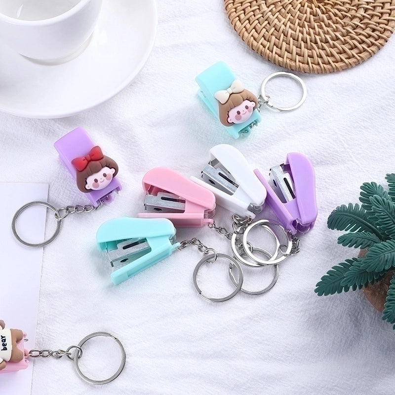 Cute Cartoon Macaron Color Student Creativity Mini Stapler Keychain