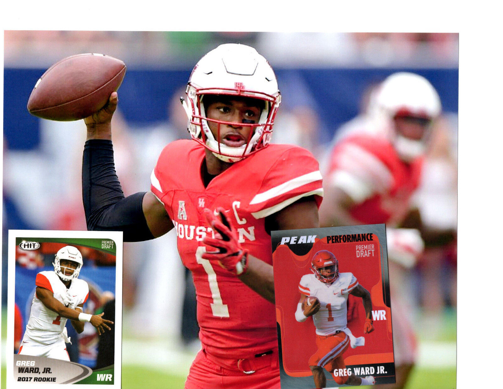 Greg Ward Jr Houston Cougars unsigned 8x10 football Photo Poster painting & 2 rookie cards