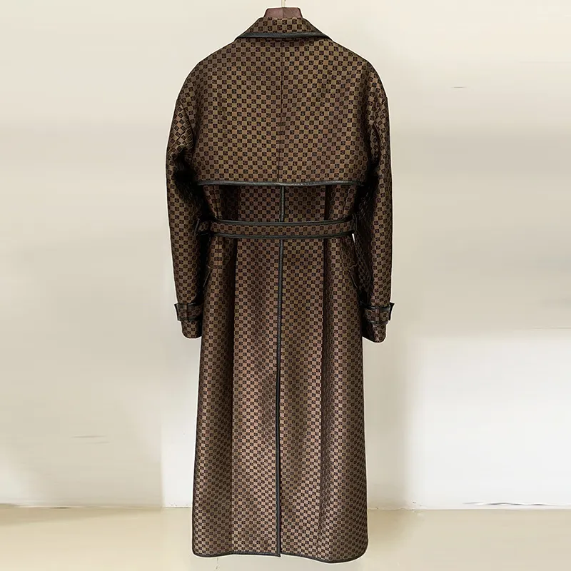 Nigikala Nigikala Autumn And Winter New Star Fashion Belt Belted Maze Pattern Lengthened Wind Coat