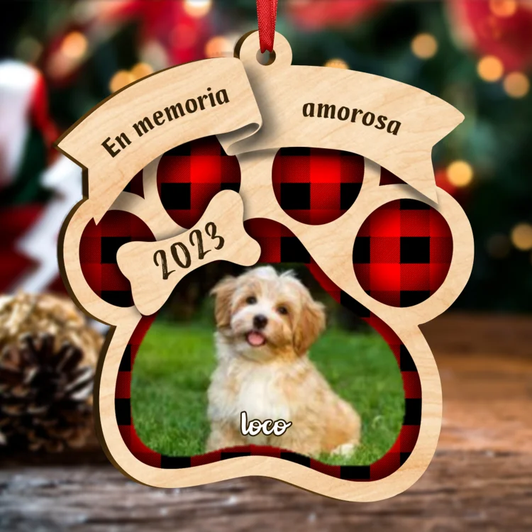 Navidad-Ornamento navideño en forma de pata en memoria de perros con 1 foto y 1 nombre personalizados