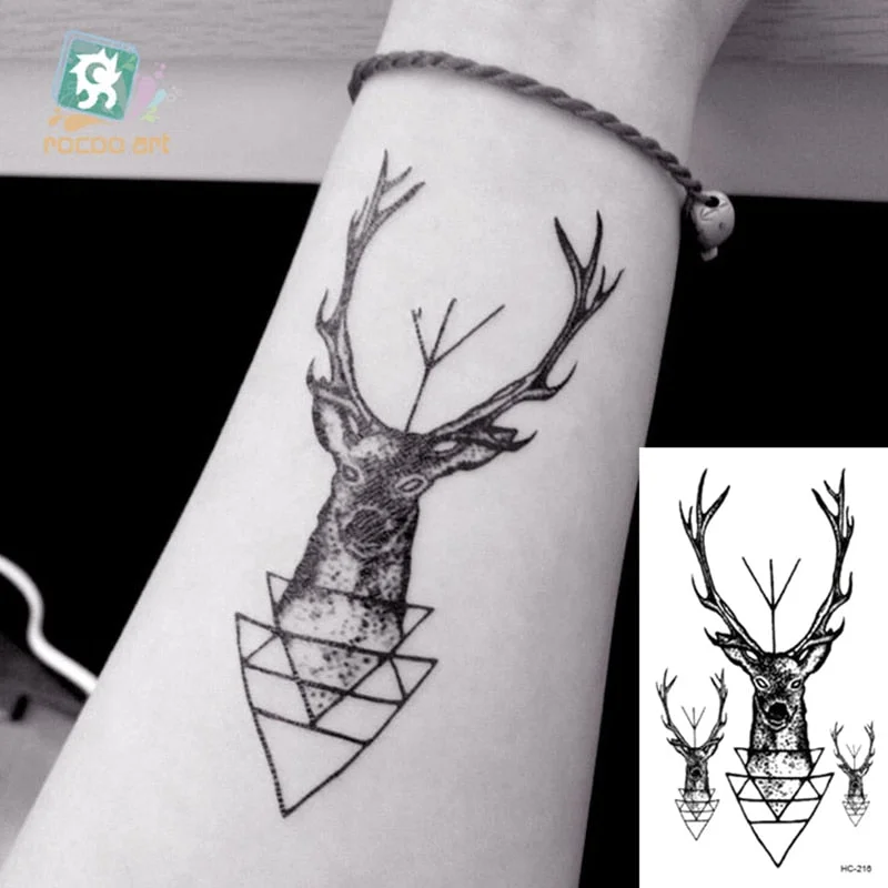 25 Different Waterproof Temporary Tattoo Stickers Fawn Deer Head Fake Tatto Geometric Animal Flash Hand Tatoo For Women Men