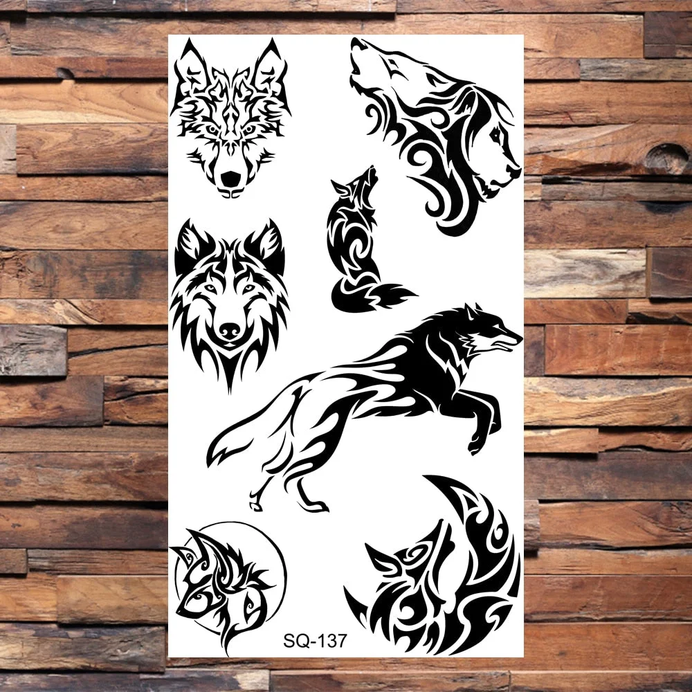 Skeleton Skull Temporary Tattoos For Women Adults Realistic Wolf Snake Rose Flower Feather Fake Tattoo Sticker Back Tatoos Body