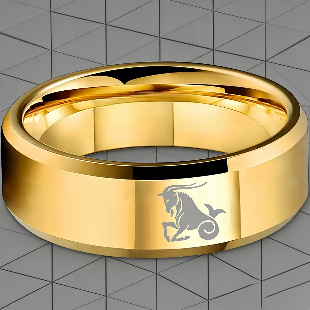 Mens Womens Gold Capricorn Tungsten Carbide Bands Gold Edges and Laser Etched Wedding Rings Comfort Fit 4MM 6MM 8MM