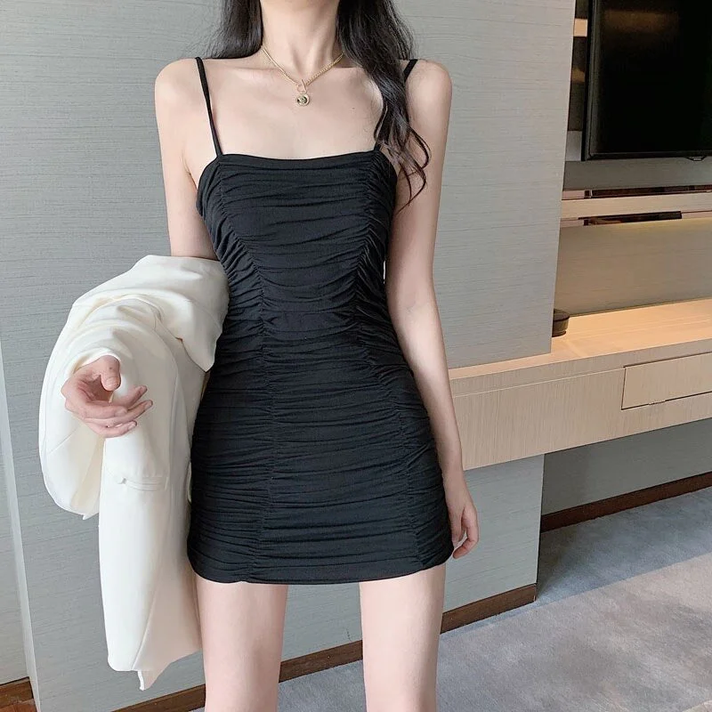 Summer sling sleeveless dress Korean version of elastic tight-fitting hip sexy slim dress mini dress club dress