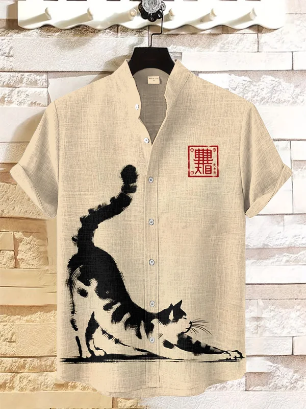 Men's The Cat Stretched Art Print Short Sleeve Shirt