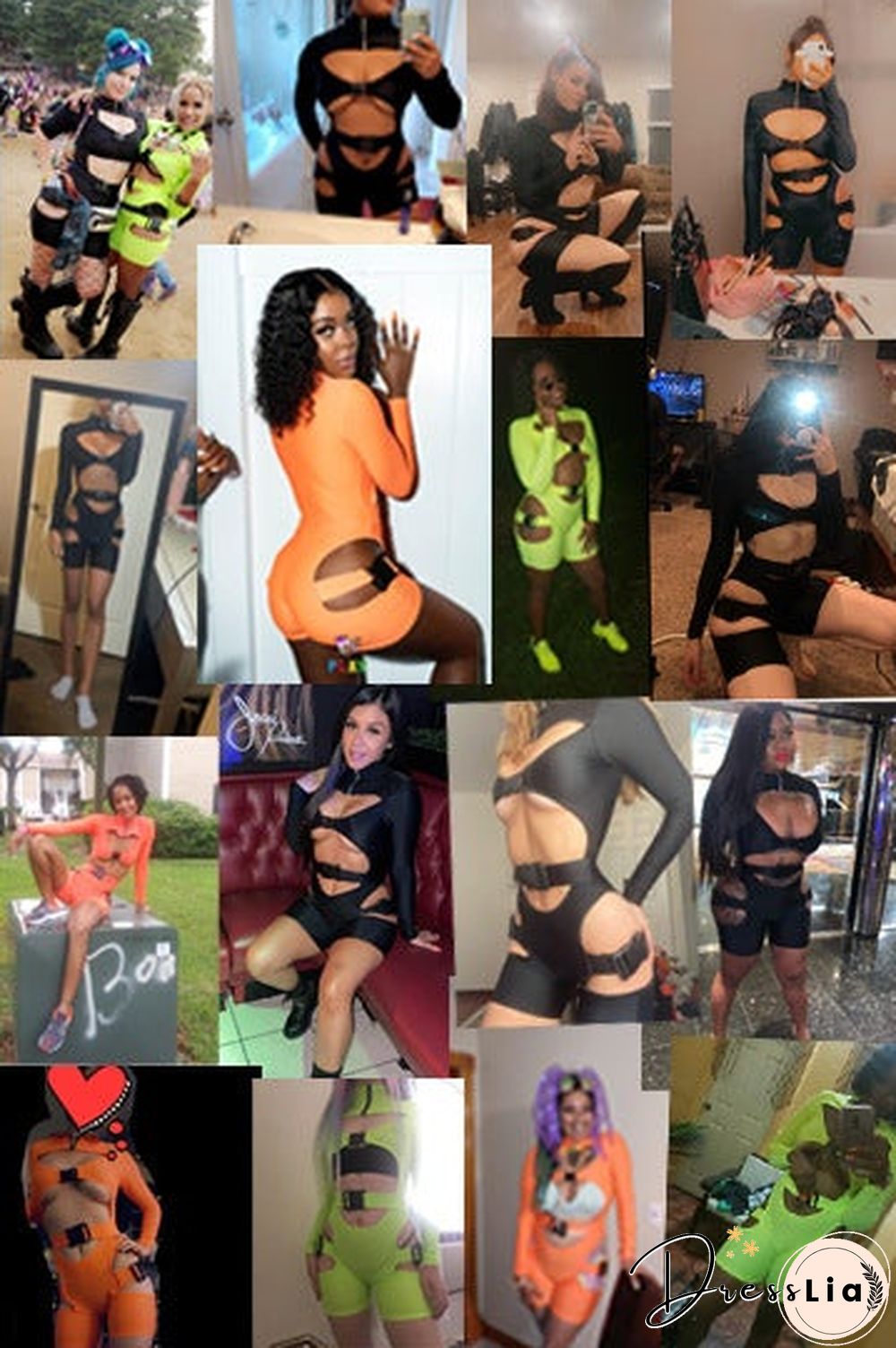 Women's Shorts Fluorescent Green Long Sleeve Jumpsuit