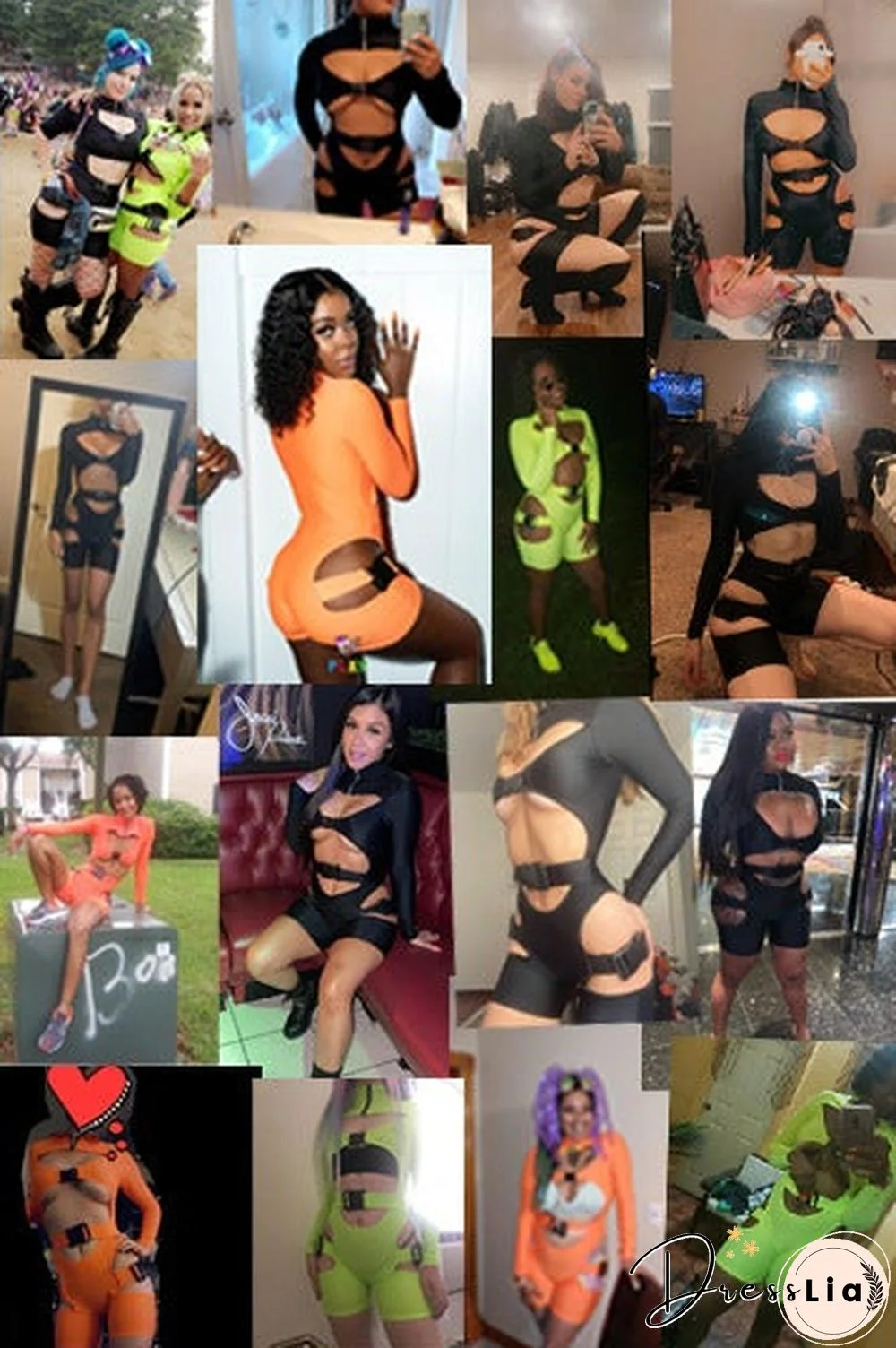 Women's Shorts Fluorescent Green Long Sleeve Jumpsuit