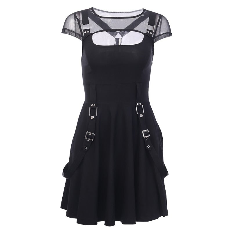Gothic Black Dress Sexy Mesh Harajuku Grunge Women Mini Dress Streetwear Fashion Female A-line Summer Dresses