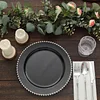 10 Pack | 10" Black / Silver Beaded Rim Plastic Dinner Plates, Disposable Round Party Plates