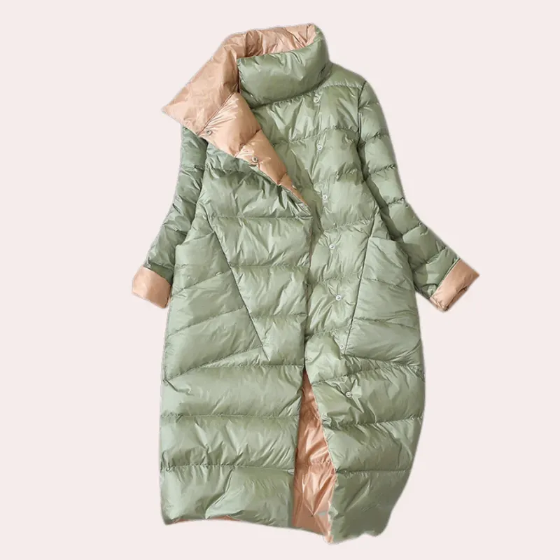 Damen Puffer-Mantel – Zweifarbig, Oversized, Wadenlang, Polyester, Modern-54885-58562550497610