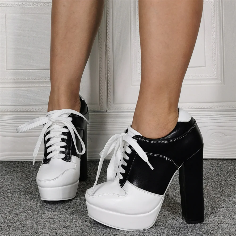 Women's Halloween Chunky Lace Up Super High Heel Plus Size Women's Short Ankle Shoes Novameme