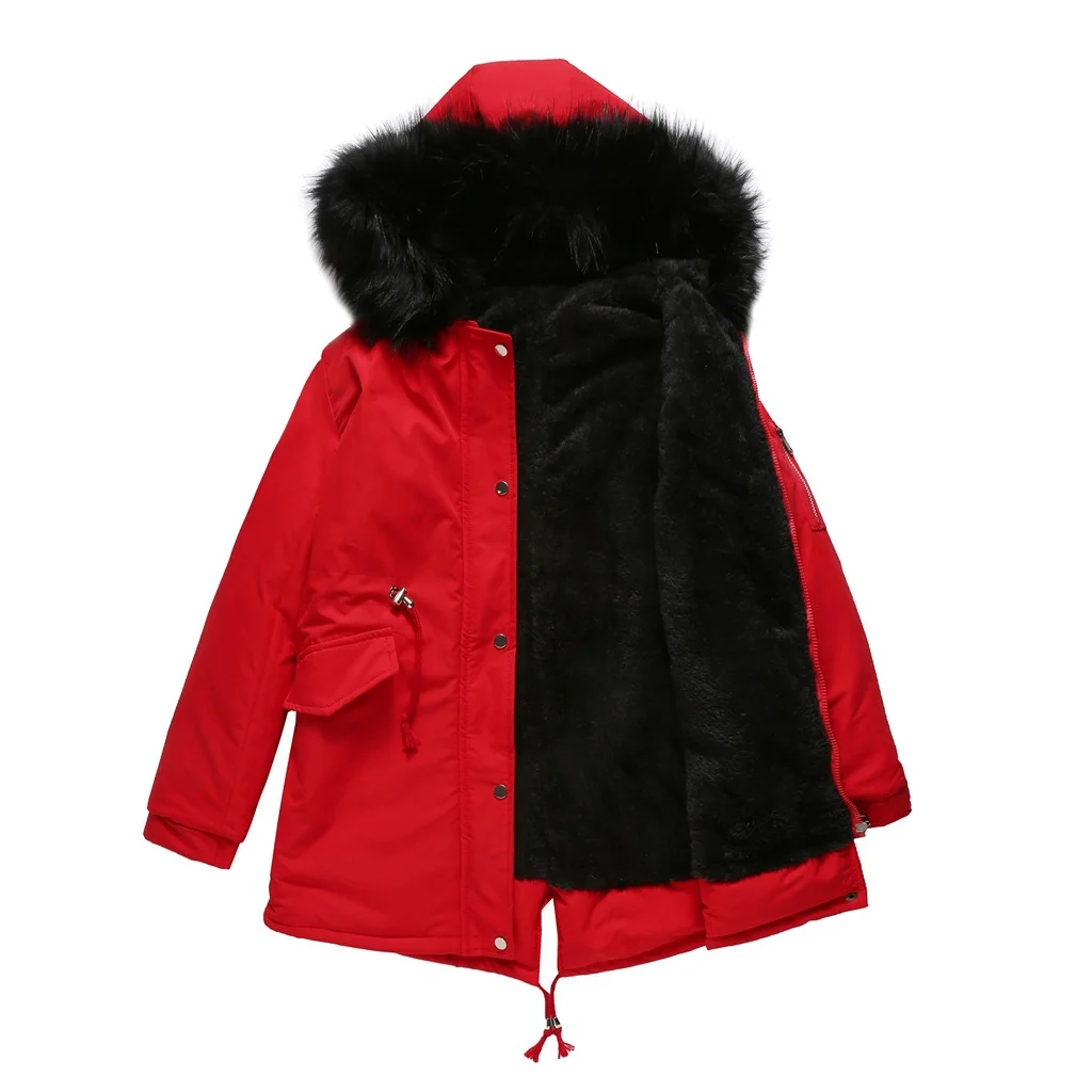 PASUXI Women Winter Thicken Pike Coat Mid-Length Hooded Winter Warm Padded Warm Jacket with Fur Hood Clothing Women's Coats