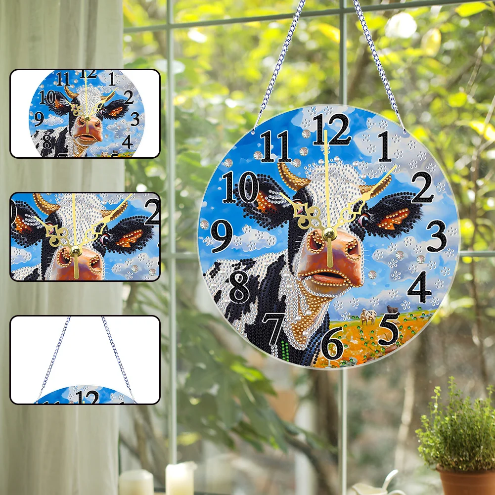 5D DIY Cow Acrylic Special Shape Diamond Painting Clock Art Craft for Home Decor