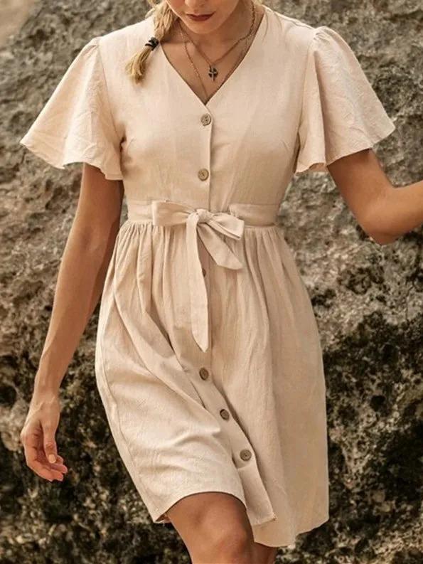 Vintage V Neck A-Line Casual Dresses