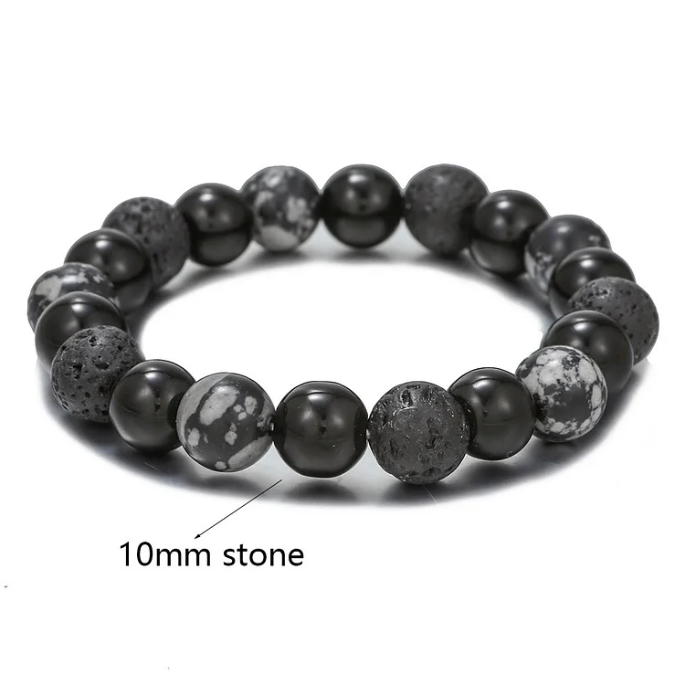 Olivenorma Black Onyx Snowflake Obsidian Lava Stone Beaded Men's Bracelet