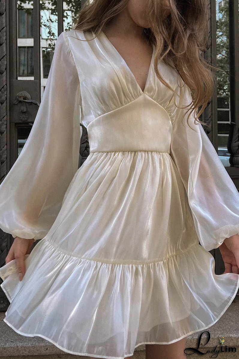 Glitter V Neck Long Sleeve Mini Dress