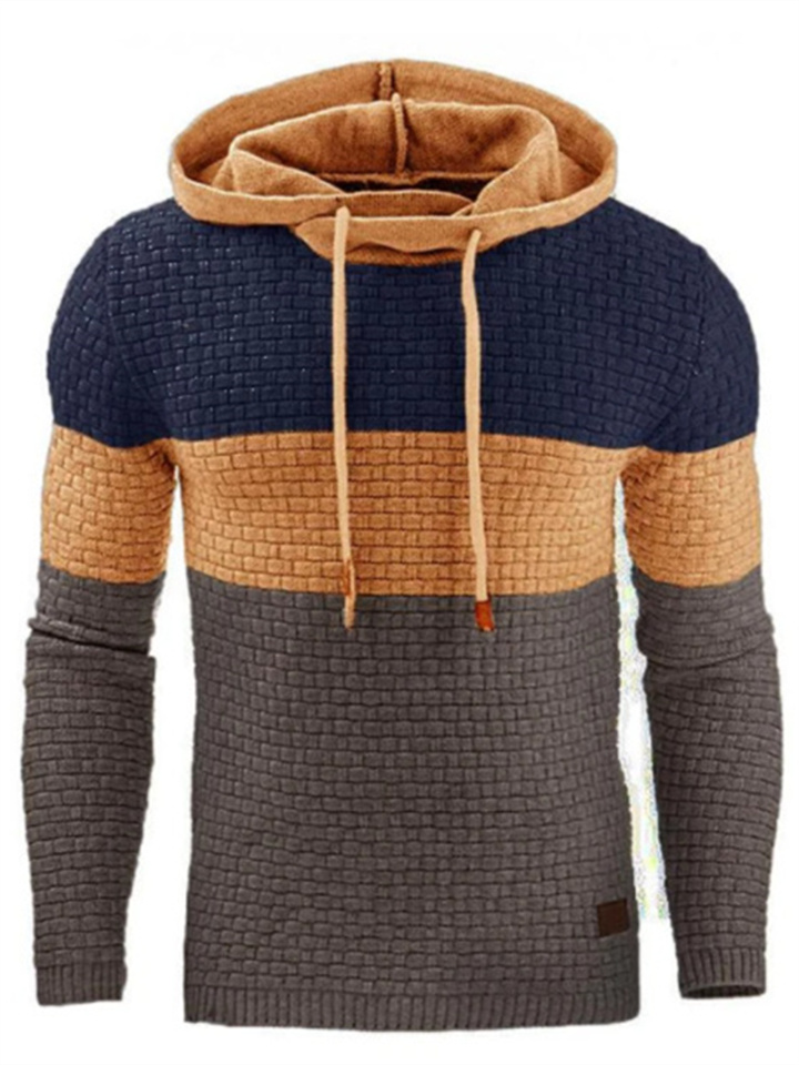 Autumn and Winter New Men's Jacquard Sweater Long-sleeved Hoodie Warm Color Hooded Sweatshirt