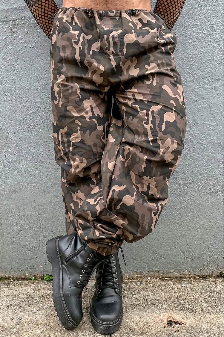 Camo Elastic Waist Casual Loose Cargo Pants