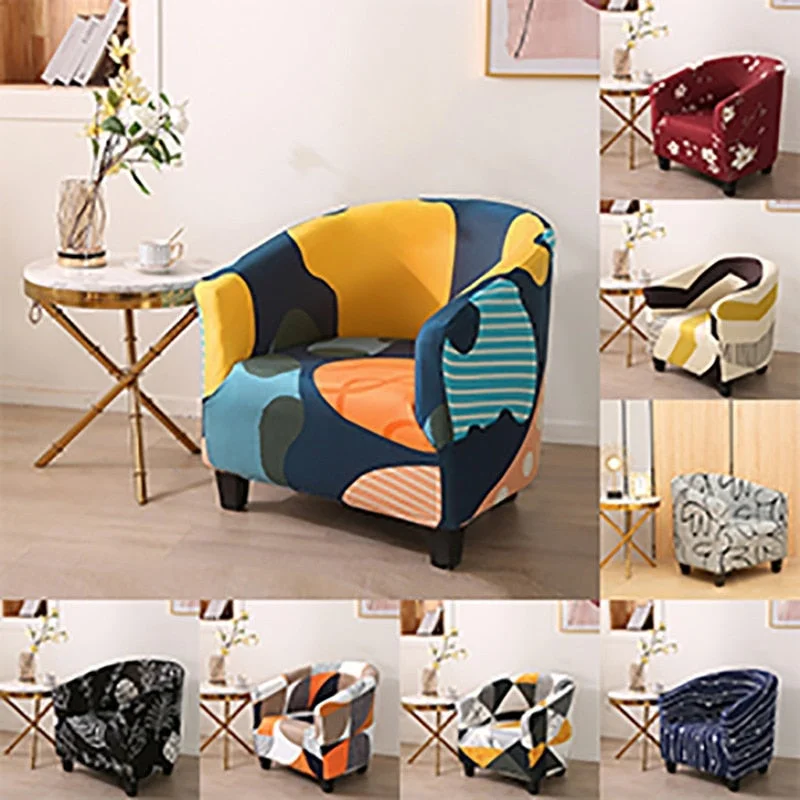Club Chair Slipcover Stretch Armchair Covers Printed Tub Chair Cover Sofa Cover Spandex Couch Covers for Bar Counter Living Room