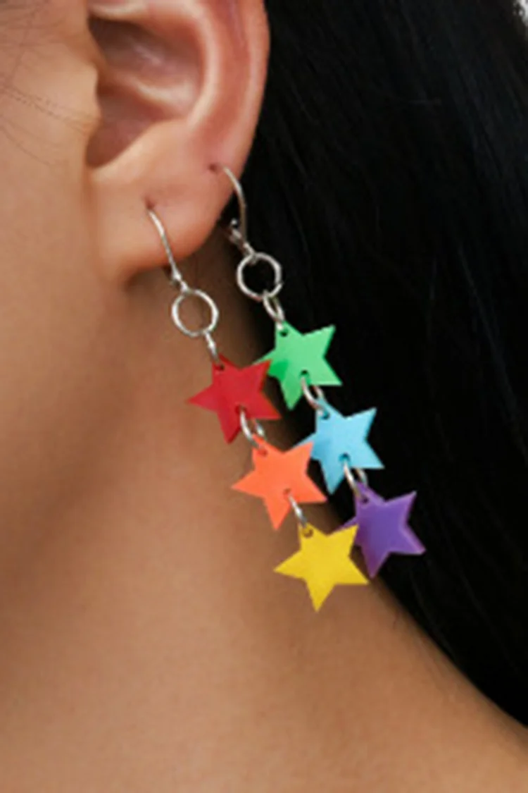 Party Rainbow Love Heart-Shaped Tassels Acrylic Dangle Earrings 2024 - Xpluswear