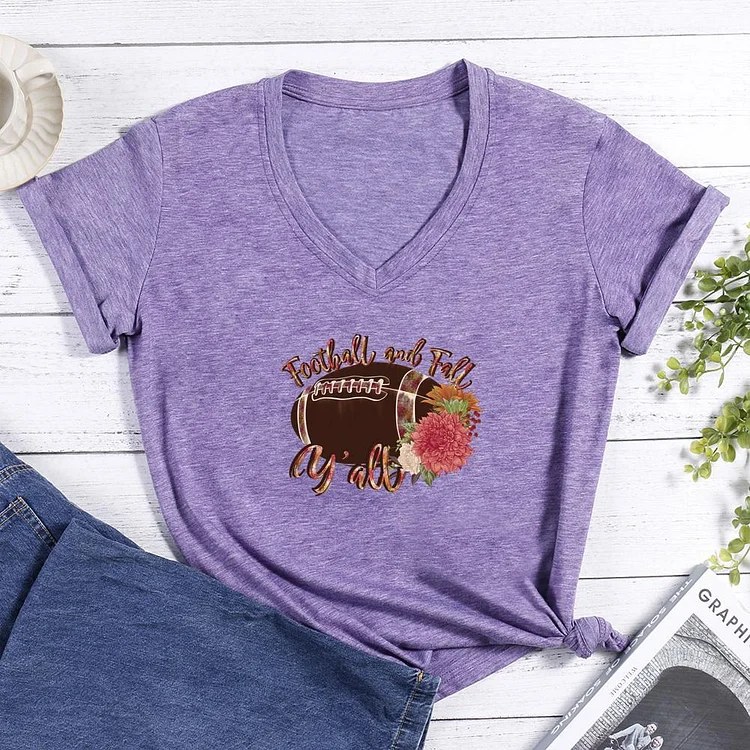 Football and Fall V-neck T Shirt-Annaletters