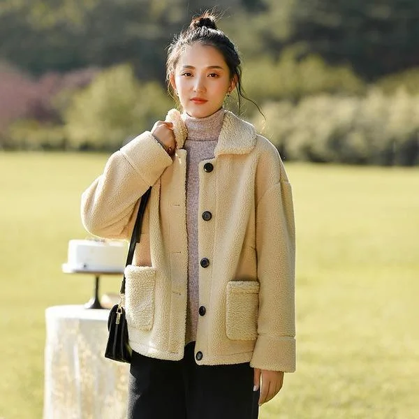 Solid Color Button Coats Pockets 2020 Winter New Vintage Female Warm Parkas Coats