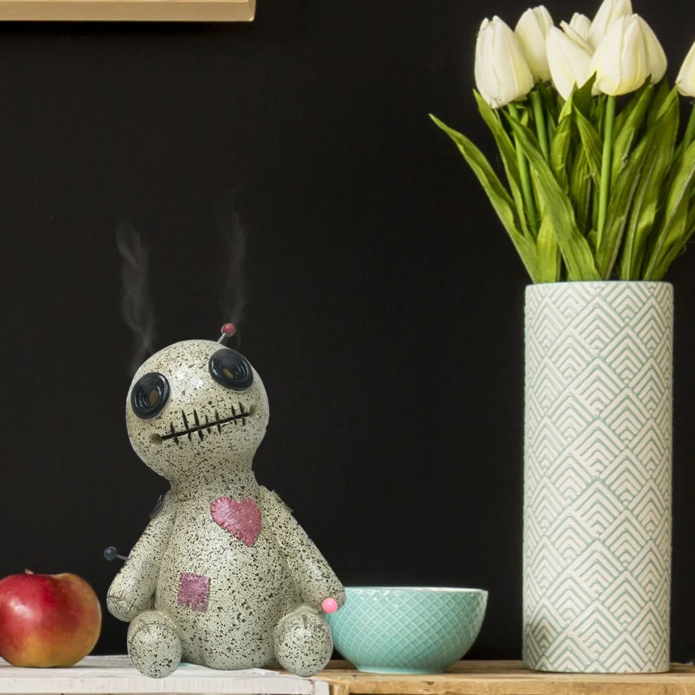 Cartoon Sprayable Voodoo Doll Incense Burner Resin Cursed Dolls Prop (A)