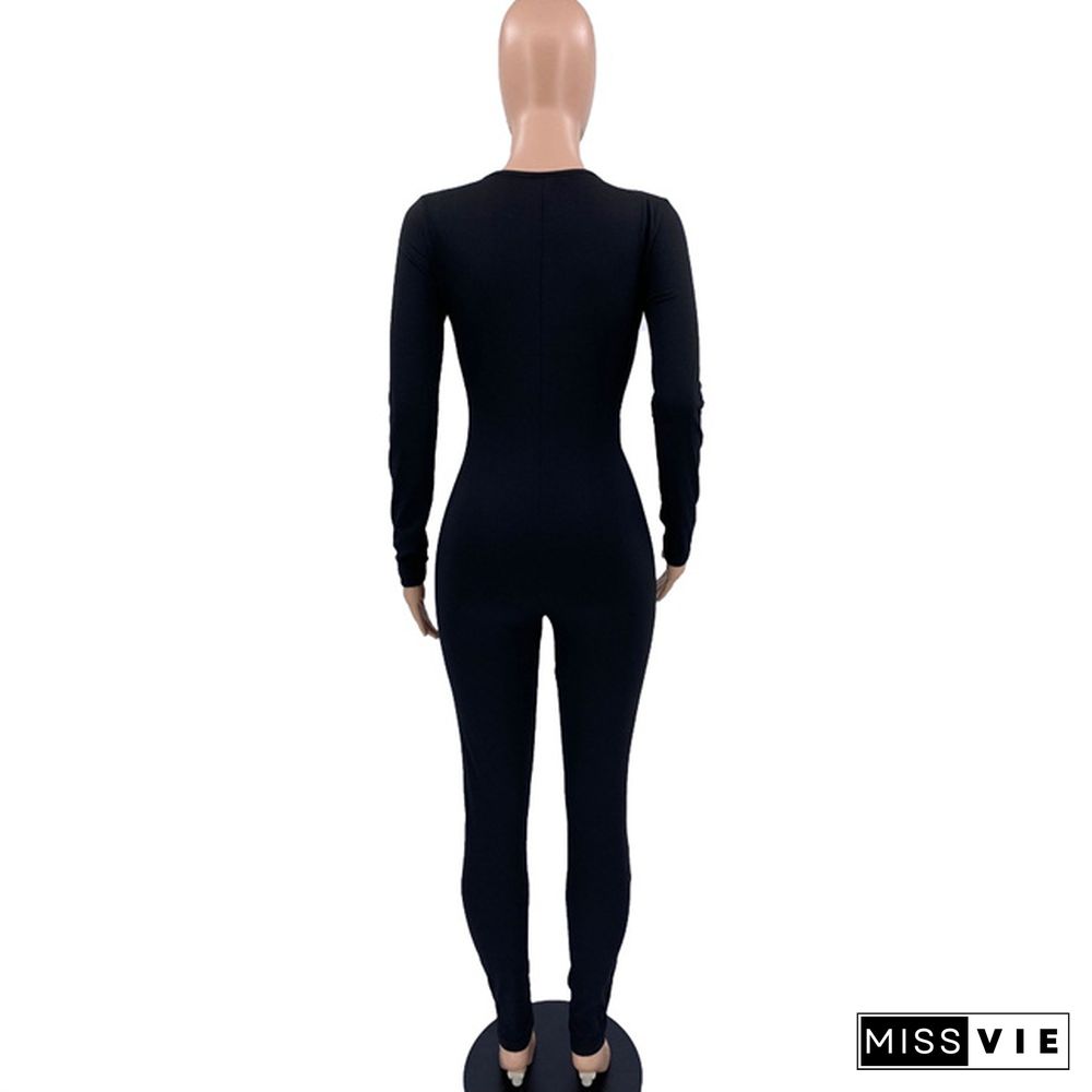 Lace Up Cut Out Long Sleeve Bodycon jumpsuit