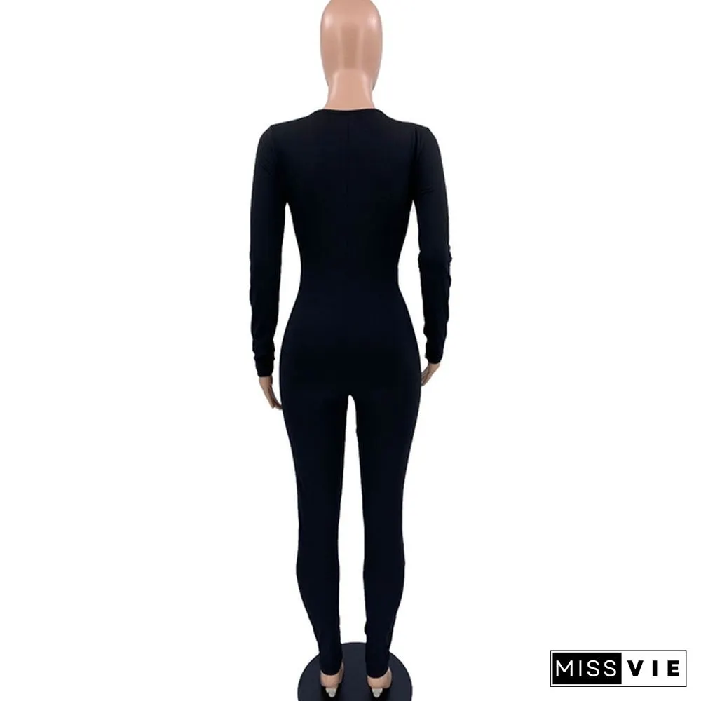 Lace Up Cut Out Long Sleeve Bodycon jumpsuit