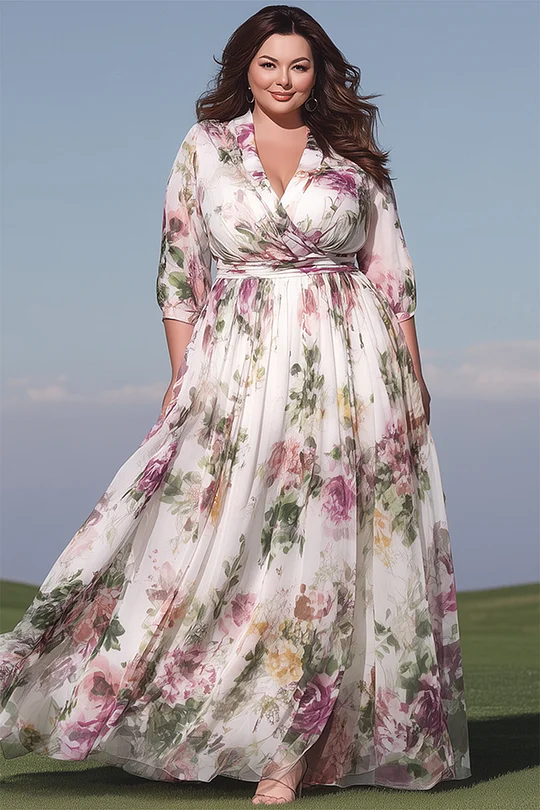 long white flowy dress plus size Plus Size Long Sleeve Maxi Dress main image 0